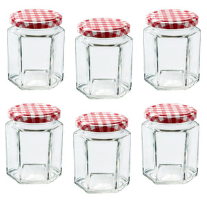 Jam Jars Glass Jars with Lid & Labels - 280ml / 9oz Hexagonal Storage Glass Jars | Airtight Jar for Kitchen- 6 Set