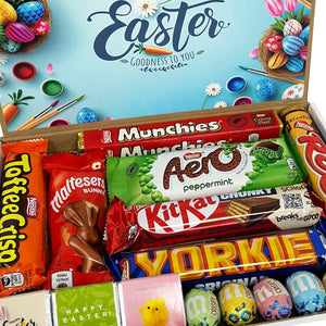 Happy Easter Chocolate Gift Box with Full Size Chocolate Bars Bunny and Easter Eggs