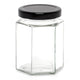 Jam Jars Glass Jars with Lid & Labels - 280ml / 9oz Hexagonal Storage Glass Jars | Airtight Jar for Kitchen- 6 Set