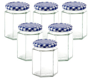 Jam Jars Glass Jars with Lid & Labels - 280ml / 9oz Hexagonal Storage Glass Jars | Airtight Jar for Kitchen- 6 Set