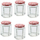 Jam Jars Glass Jars with Lid & Labels - 280ml / 9oz Hexagonal Storage Glass Jars | Airtight Jar for Kitchen- 6 Set