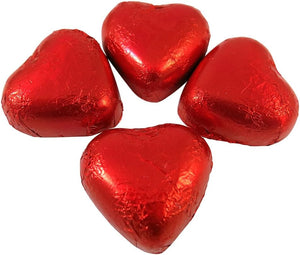 Love Heart Milk Chocolate- RED Foil Wrapped Valentines Chocolate- 50 Pieces