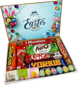 Happy Easter Chocolate Gift Box with Full Size Chocolate Bars Bunny and Easter Eggs