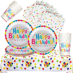 Rainbow Birthday Party Tableware Set - Paper Plates Cups & Napkins Rainbow Birthday Party Supplies for 20 Guests