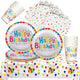 Rainbow Birthday Party Tableware Set - Paper Plates Cups & Napkins Rainbow Birthday Party Supplies for 20 Guests