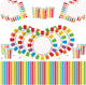 Rainbow Party Kids Birthday Decoration-Rainbow Plates Cups Napkins Table Covers -16 Guests