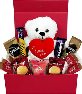 Valentine Day Gift Hamper- Chocolates, I Love You Teddy, Coffee and Scented Candle