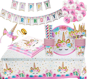 Pink Unicorn Party Birthday Tableware Decoration Set Girl Party Supplies for 16 Guests