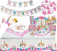 Pink Unicorn Party Birthday Tableware Decoration Set Girl Party Supplies for 16 Guests